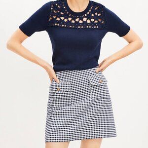 Petite Gingham Cotton Linen Patch Pocket Skirt